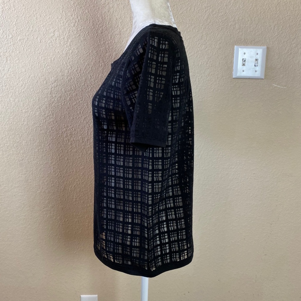 Ann Taylor Loft Black Sheer Grid Pattern T-Shirt Style Top Size Small - Picture 6 of 10